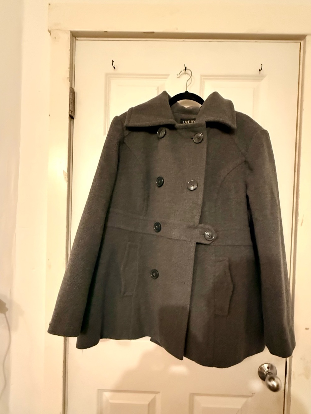 Lane Bryant Double-Breasted Wool Blend Peacoat - Charcoal Gray